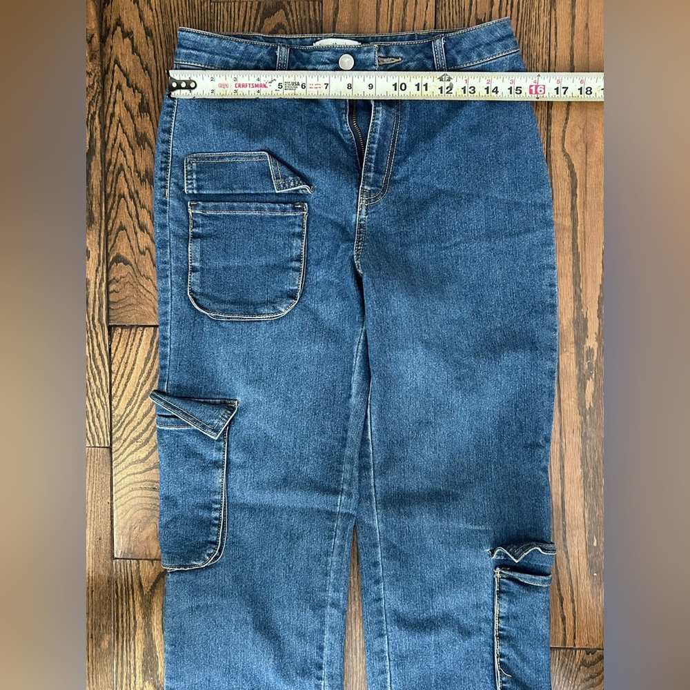 Love,Fire Women’s Blue Wide Leg Denim Cargo Jeans